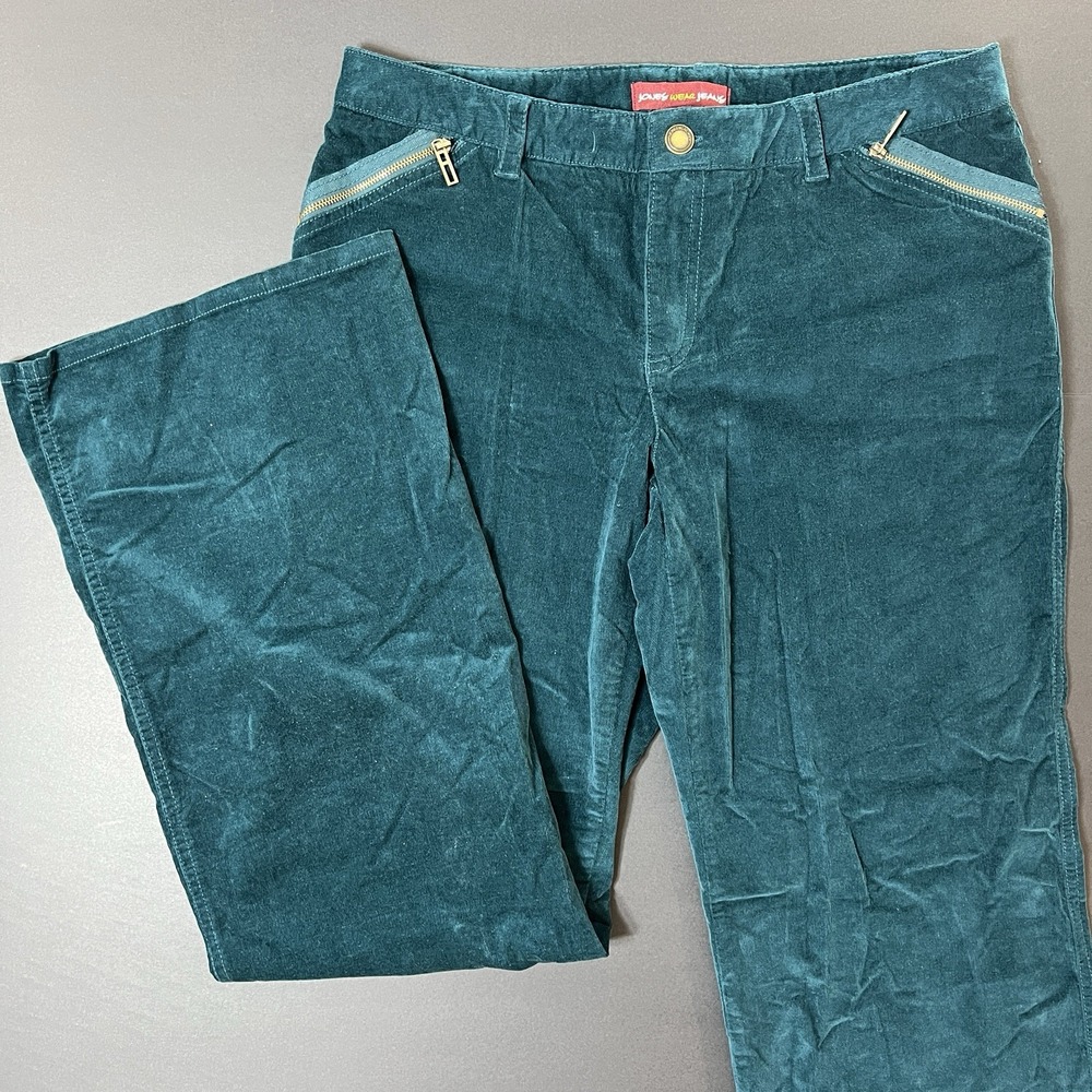 Jones Wear Jeans Flared Corduroy‎ Pants Women's Size 10 Zip Pockets Green